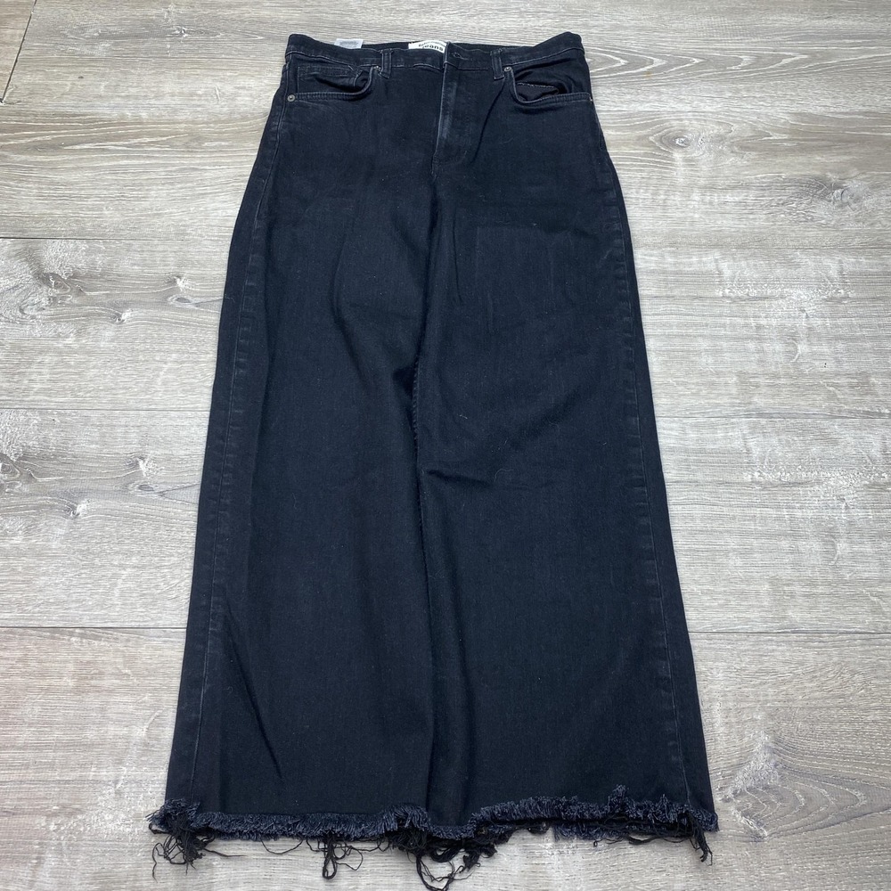 Reformation Emme Jeans Womens 29 Black High Rise Wide Leg Raw Hem Denim